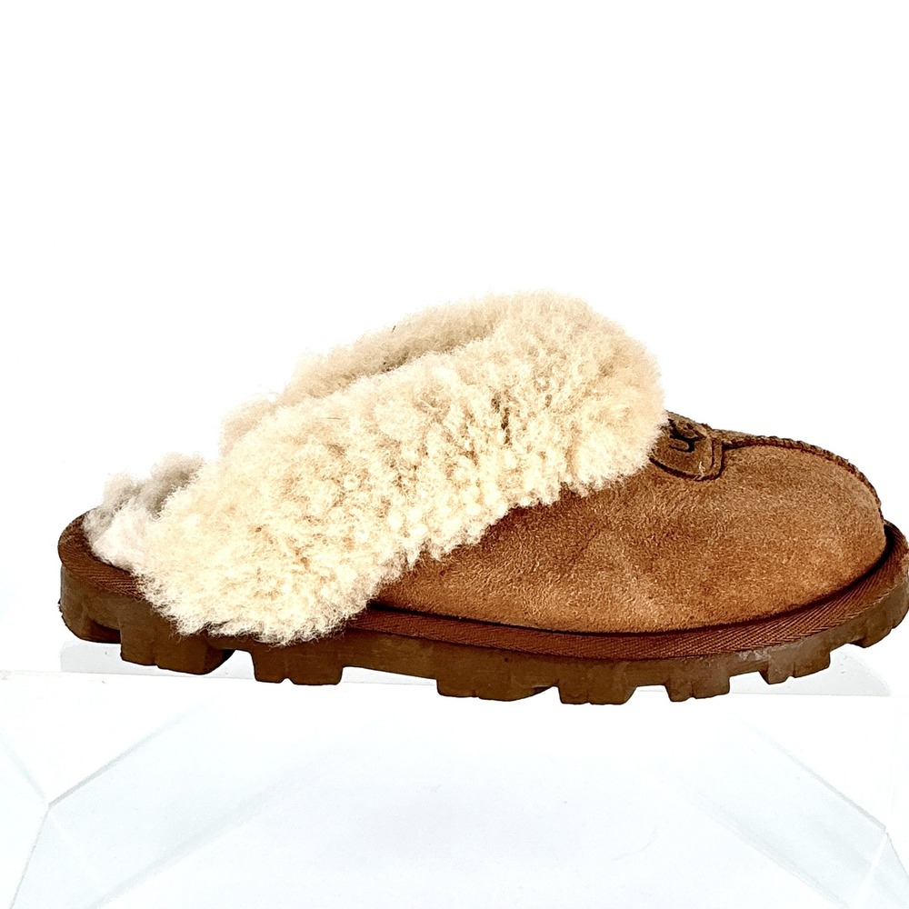 UGG Size 5.5 Coquette Chestnut Suede Shearling Slip On Mule Slippers Womens 5125